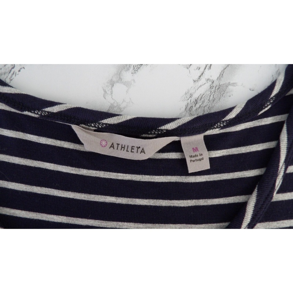 Athleta Knit T-shirt Dress Navy Blue White Striped Cold Shoulder Nautical Size M - Picture 10 of 10
